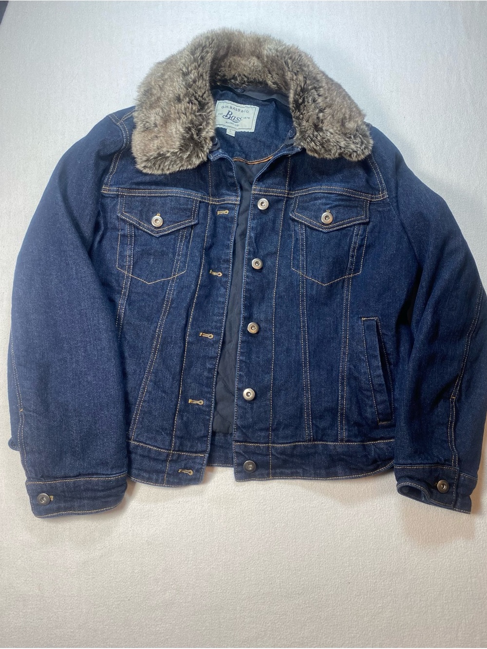 G.H. Bass & Co. Dark Blue Denim Jacket with Faux Fur Collar